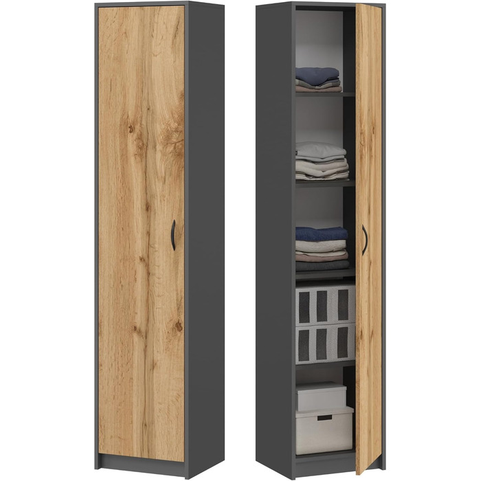 Bookshelf Wardrobe Shelf White 40cm wide 180cm high Cabinet Organizer Multi-purpose Cabinet with 4 adjustable shelves Filing cabinet Shelf Wall narrow Wood for bedroom hallway basement office (Anthracite Oak)