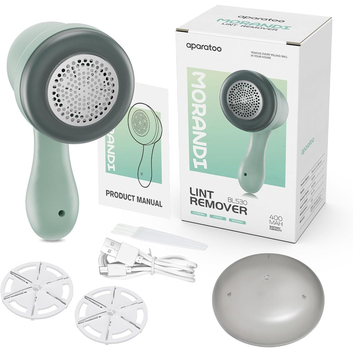 Електричний пристрій для видалення пуху та ниток, 3 леза, 2 швидкості, USB, для одягу та тканини (блакитно-зелений)