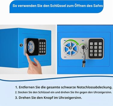 Цифровий мінісейф Safe Tresor на 6,8 л, синій — компактний домашній сейф для документів та цінностей з електронним замком та 2 ключами, 23 x 17 x 17 см