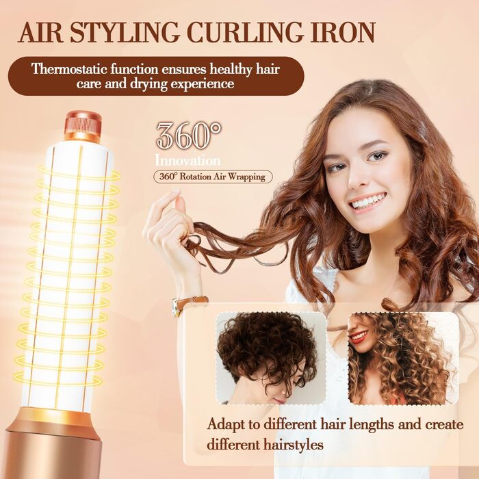 Фен-щітка Air Styler 7 в 1: 7 насадок для укладки волосся, включаючи щітку, плойку, насадку для локонів, диффузор та концентрат, для дому та подорожей (білий)