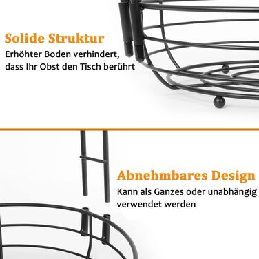 Металева фруктова корзина Bomclap з підставкою для бананів - 2 яруси, чорна