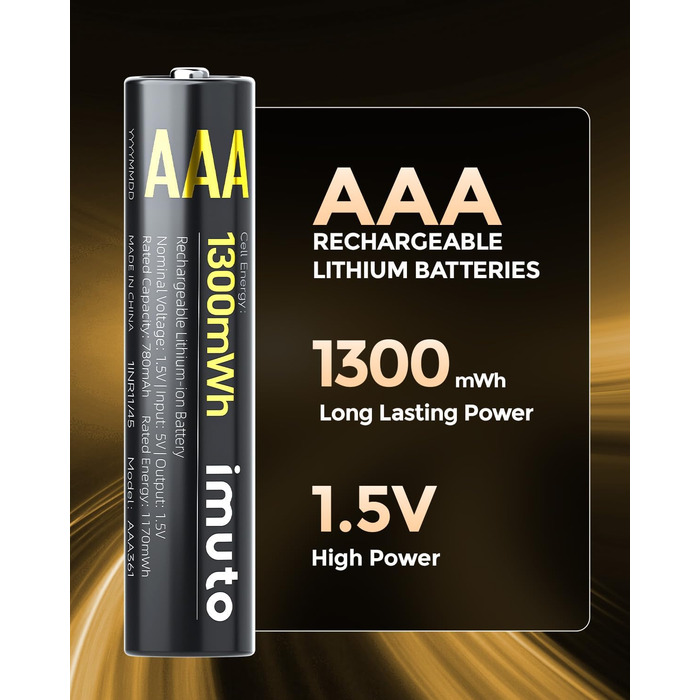 Акумулятори AAA Imuto 8 шт. з зарядним пристроєм, 1300 мАг, Li-ion, 1.5V