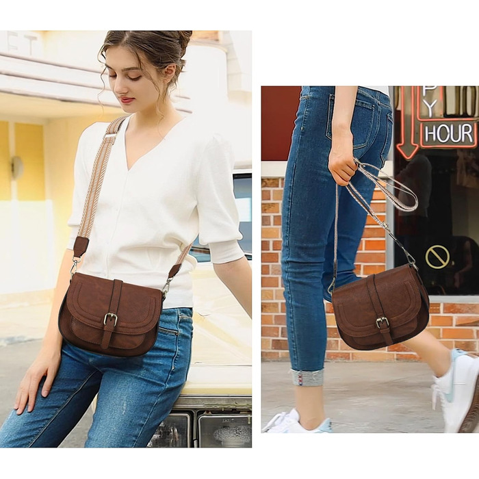 Сумка жіноча AFKOMST через плече з PU шкіри, коричнева хвиля. Регульований знімний ремінець.