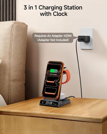 Бездротова зарядна станція 3-в-1 для Apple iPhone 16/15/14/13/12 Pro/Plus, Apple Watch Ultra 2/9/8/7/6/5, AirPods Pro/4/3/2 Tech-Grau