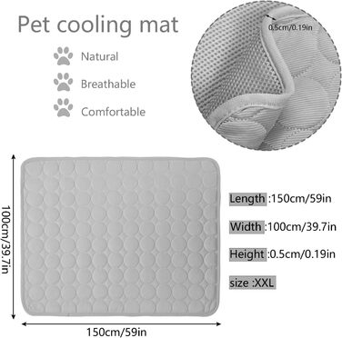 Килимок охолоджуючий для собак YXHZVON, 150 x 100 см, 2XL, сірий. Охолоджуючий килимок для собак, миючий, для дому, машини, в дорогу