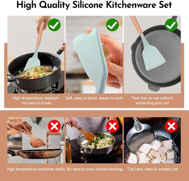 Набір кухонних аксесуарів Howephofly, 23 шт., силікон, антипригарне покриття, стійкий до нагріву, з тримачем та гачками для кухонних рушників (світло-зелений)