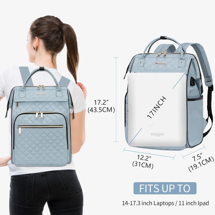 Жіночий рюкзак EMPSIGN з відділенням для ноутбука 17 дюймів. Стильний рюкзак для навчання, роботи, подорожей. Чорний, блакитний.