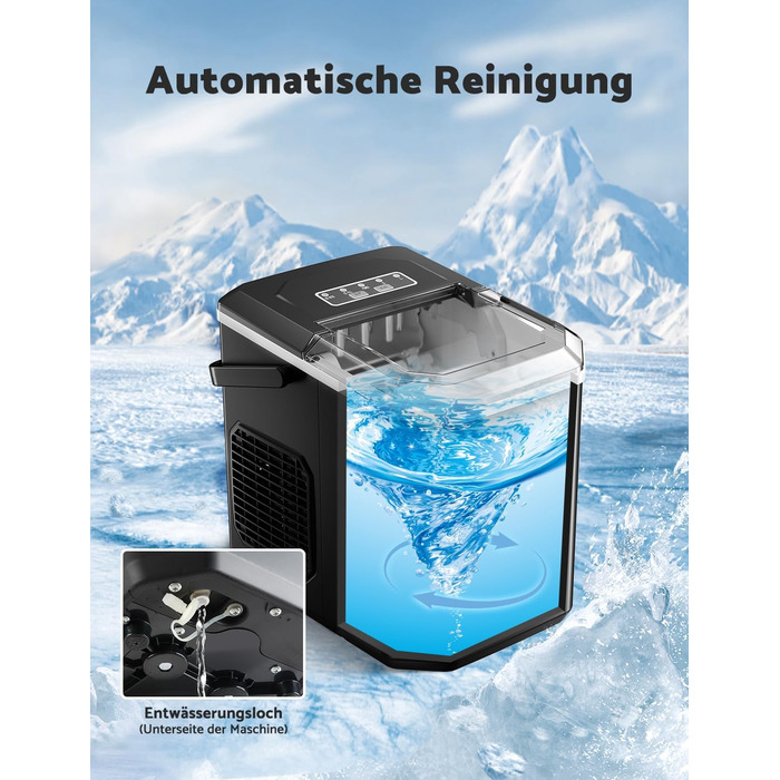 Машина для приготування льоду, 12 кг/24 год, 9 кубиків за 6-8 хв, з обертовим лотком та ручкою, для дому/кухні/кемпінгу, об'єм 1,5 л