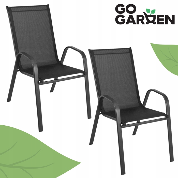 Набір металевих садових стільців GoGarden, чорні, 2 шт.
