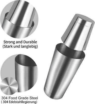 Набір шейкер для коктейлів Boston 700/600мл | Нержавіюча сталь | 8-ми частинний набір для бармена з аксесуарами: мірний стаканчик та барна ложка | Ідеально для дому та бару