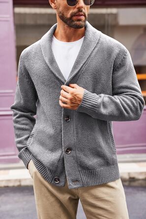 Чоловіча в'язана куртка Runcati з коміром-шарфом, стильна, на ґудзиках, зимова, з рельєфним в'язанням, груба в'язка (M, сіра)