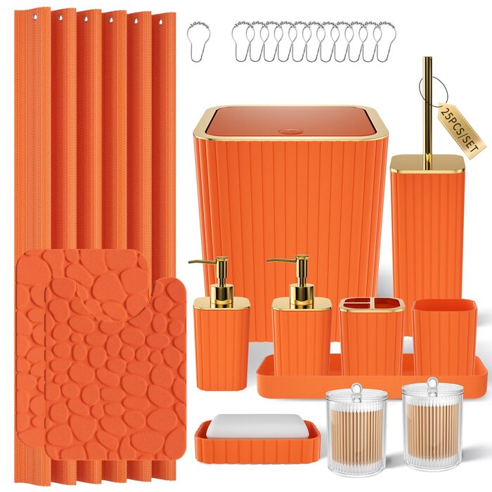 Набір аксесуарів для ванної кімнати – 10 предметів, зелений колір, WC-щітка, смітник, золоті акценти