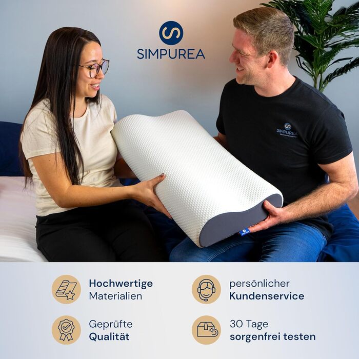 SIMPUREA® Ортопедична подушка для сну – ергономічна подушка для підтримки шиї з віскоеластичної піни пам'яті та дихаючого бамбукового чохла – для тих, хто спить на спині, боці та животі, біла (білий, панда)