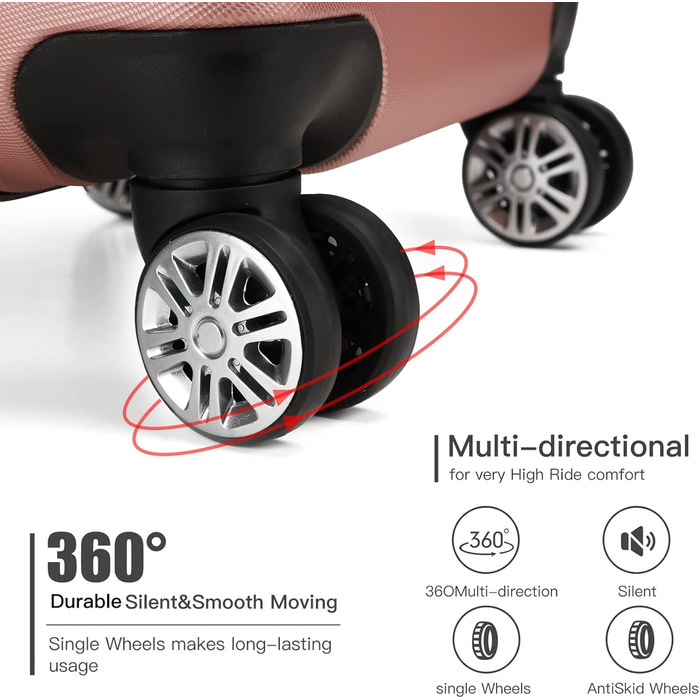 Валіза ручної поклажі KONO 55x38x22 см, 33 літри, ABS, рожево-золотий колір