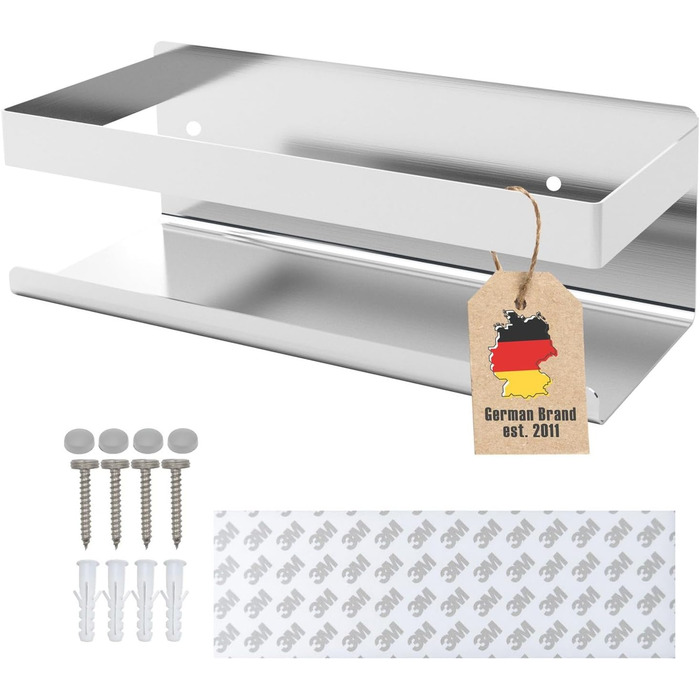 INTIRILIFE Self-Adhesive Shower Shelf in Silver - 23 x 10.5 x 8 cm - Shower Shelf No Drilling, Shampoo Holder Shower Basket Wall Mounting Bathroom Accessories Basket - Rustproof, Stainless Steel Shelf for Bathroom and Kitchen