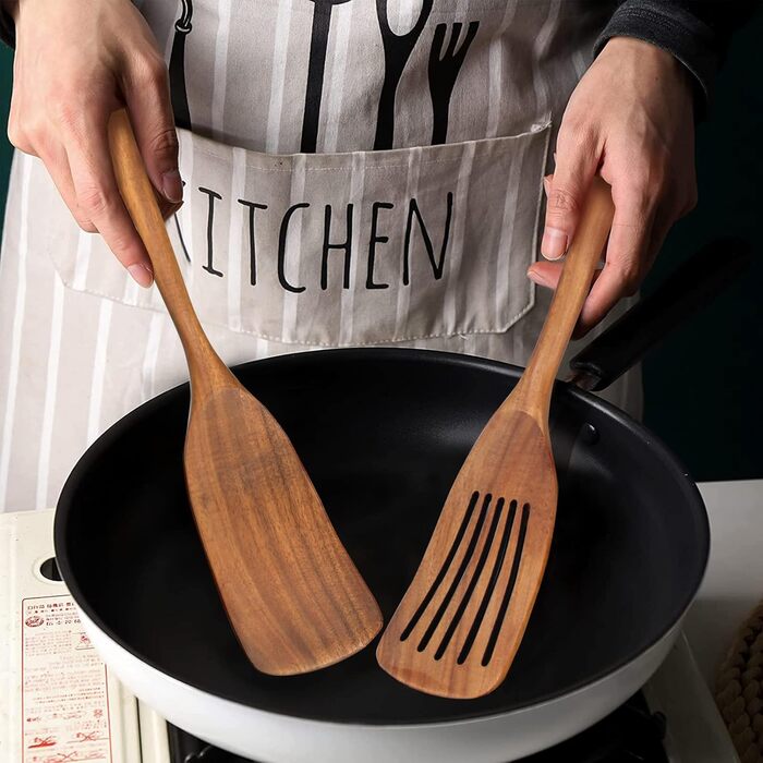 Набір кухонних аксесуарів з оливкового дерева: лопатки, шумовки, шпателі | Кухонне приладдя