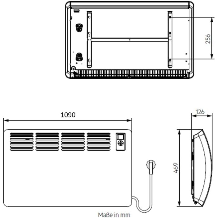 Настінний конвектор AEG WKL 2005, 2000 Вт, для приміщень до 20-35 м², з LC-дисплеєм, тижневим таймером та металевою панеллю, 236535