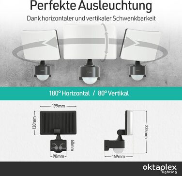 LED прожектор настінний з датчиком руху Oktaplex Cali Motion 30W, IP65, антрацит, 3000K, з функцією Master