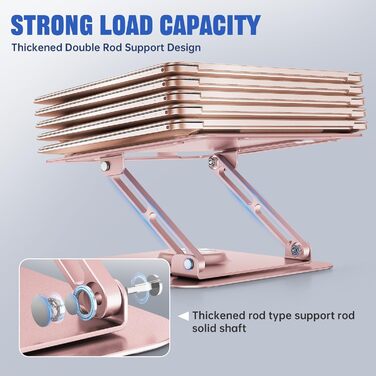 Підставка для ноутбука на стіл, регульована, з поворотною основою 360°, ергономічна, для спільної роботи, складна та портативна, рожеве золото