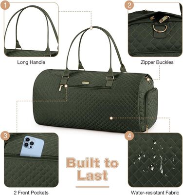 Сумка-мішок для одягу 2 в 1 для жінок, велика складана дорожня сумка Weekender з 6 органайзерами для одягу та відділенням для взуття, спортивна сумка для подорожей, ручна поклажа, чорна (3.grün, 50L)