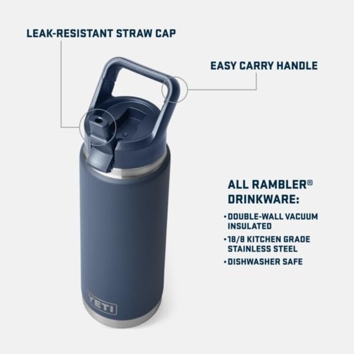 YETI Rambler C Straw Bottle, Stainless Steel Vacuum Insulated Bottle with Straw Cap, 18 oz (532 ml) (Rescue Red)