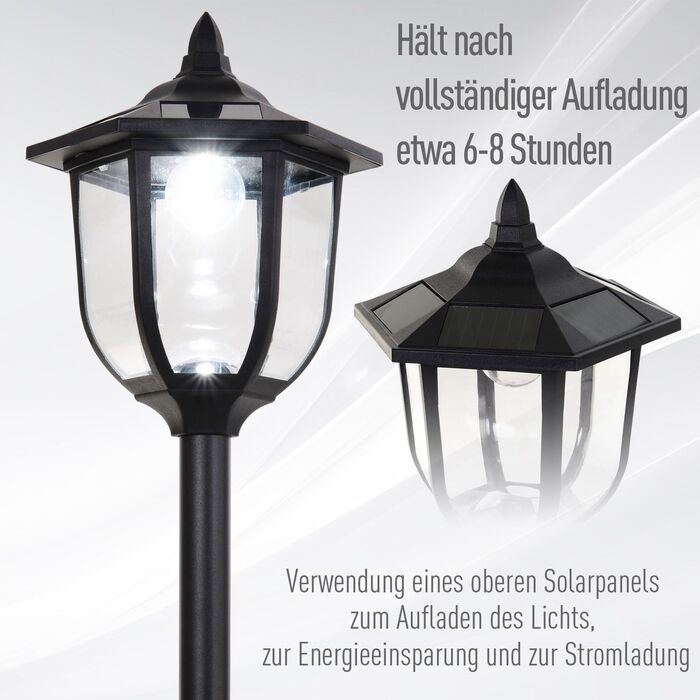 Сонячне освітлення для саду Outsunny – LED ліхтар для саду та тераси, 30/60 люмен, пластик, чорний, Ø26,5 x H177 см. Ідеально підходить для саду та тераси.