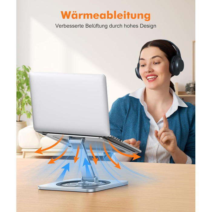 Підставка для ноутбука з поворотним столом 360°, регульована, алюміній, ергономічна, з вентилятором, складна, для MacBook Air/Pro (10-16')