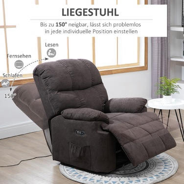 HOMCOM Electric Recliner TV Chair with Lift Assist, Reclining Function, USB Port, Padded TV Chair with Footrest, Side Pocket, Dark Grey | Aosom