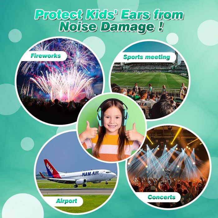Навушники для захисту від шуму для дітей - комфортні, складаються, для школи, аутизму, сну, навчання, ADHS, феєрверків, концертів (1 шт.), колір м'ята + лайм