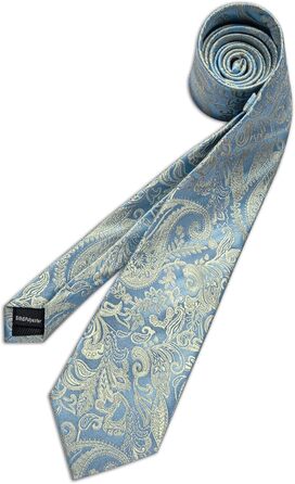 Чоловіча краватка DiBanGu з шовку, візерунок павлина та квіти, комплект: краватка, нагрудна хустинка, краваткова застібка, манжетні кнопки, класичний стиль, для весілля та свят (світло-золото-блакитний)