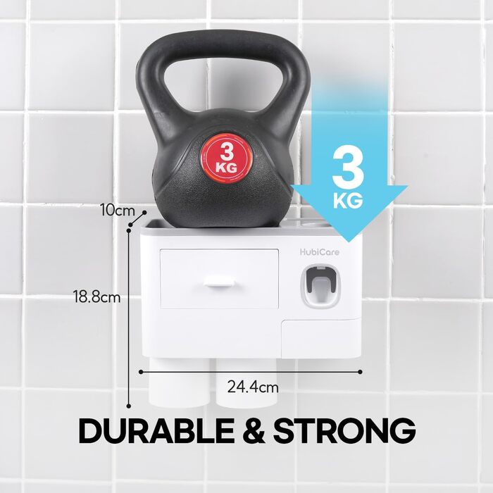HubiCare Toothbrush Holder with Toothpaste Dispenser Wall Mount for Bathroom, Automatic Toothpaste Press, Bathroom Organization and Storage, 5 Toothbrush Slots (2 Cups)