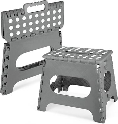 Складний табурет HOUSE DAY 27см чорний: міцний, з антиковзними ніжками та ручкою, для кухні, ванної, дитячої кімнати, кемпінгу (сірий)