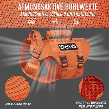 Тактичне нашийник для собак, підйомне спорядження для середніх та великих собак, Air Mesh регульований нашийник для службових собак з металевою застібкою 39g для тренувань та прогулянок (Помаранчевий, M(Окружність шиї: 36-53см, Окружність грудей: 56-74см)