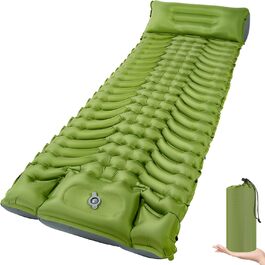 MEIJO Килимок для кемпінгу самонадувний, ізомат, туристичний килимок для сну, легкий, з насосом, для відпочинку на природі, у наметі, на пляжі, блакитний & сірий (зелений & сірий)