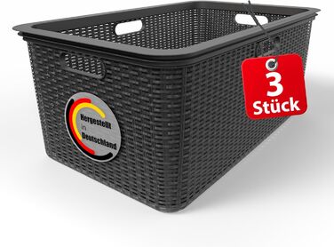 Комплект з 3 кошиків для білизни BigDean 59x39x26 см, ратановий дизайн, виготовлено в Німеччині