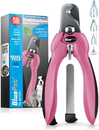 Ножиці для обрізання кігтів BluePet Profi Krallenschere для собак та котів - професійні, регульовані, з напильником, рожеві (M-XL)