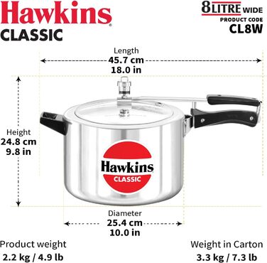Скороварка Hawkins Classic CL8W, алюміній, 8 л, середня, срібляста