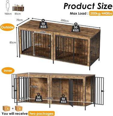 Клітка для собак для дому, 200 см, велика собача будка для 2 собак, XXL, міцна клітка з перегородкою, сучасна собача будка для дому, 4 двері для великих собак до 100 кг