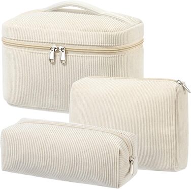 Набір косметичок 3 шт. з квітковим візерунком, жіноча косметичка для подорожей та повсякденного використання | Косметичка для макіяжу для жінок та дівчат (Бежевий)