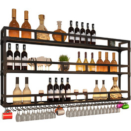 Металева полиця для вина на стіну з підсвічуванням, 80 см, чорний колір. Вузька шафа для вина, підставка для келихів, міні-бар для дому, кухні, вітальні. 3 яруси.