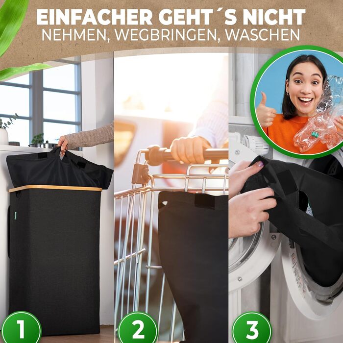 Deposit bottle collection container with lid and carrying bag | Deposit container with holes, rotatable | Ideal deposit bottle storage, empty container collection container, bottle collector (Black, without print)