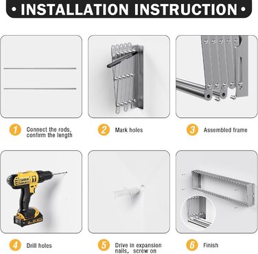 Настінна сушарка для білизни YOUDENOVA з 7 стійок, розсувна, для ванної кімнати, металевий тримач для рушників, срібна (42-80)x59x19 см
