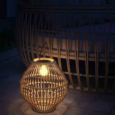 Outsunny Solar Lamp Rattan Garden Light Waterproof with Light Sensor Drum Design Yellow for Outdoor