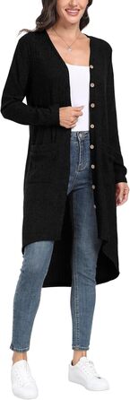 Кардиган жіночий Grecerelle, довгий, легкий, чорний, з ґудзиками та V-подібним вирізом