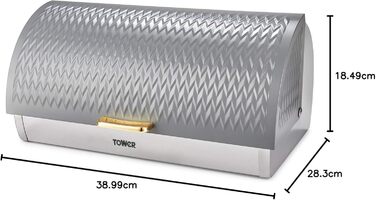 Хлібниця Tower Empire з роликовим кришкою, нержавіюча сталь, сірий колір, з латунними деталями