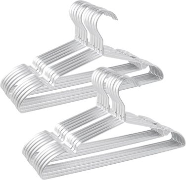 Parusia Clothes Hangers Silver, 42cm wide, 1cm thick, Stainless Steel Clothes Hangers, Shape-Stable, for Space-Saving Clothes Storage & Organization of Wardrobe, Clothes Rack (20)
