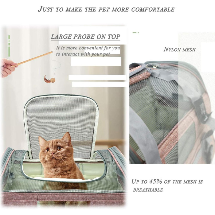 Трансформер-переноска для котів та собак з підкладкою з флісу та сіткою, велика місткість, з плечовим ременем (рожевий)