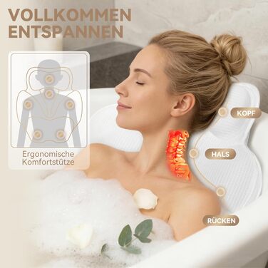 Подушка для ванни з 3D Air Mesh, нековзна подушка для шиї у ванну, швидковисихаюча м'яка подушка для ванни (біла)