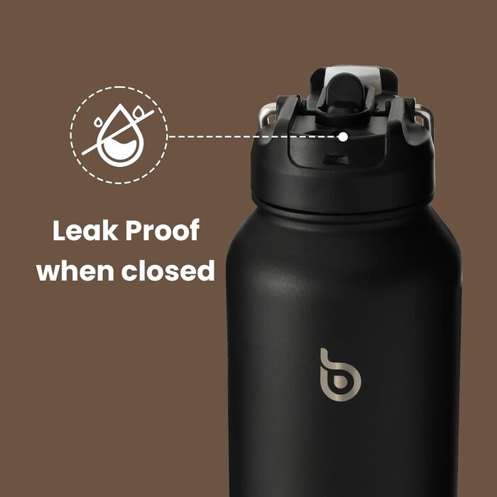 BOTTLE BOTTLE Insulated Water Bottle with Straw, Sport Stainless Steel Water Bottle with Grip Lid, Outdoor Sports Bottle for Pills, 1L (Black)