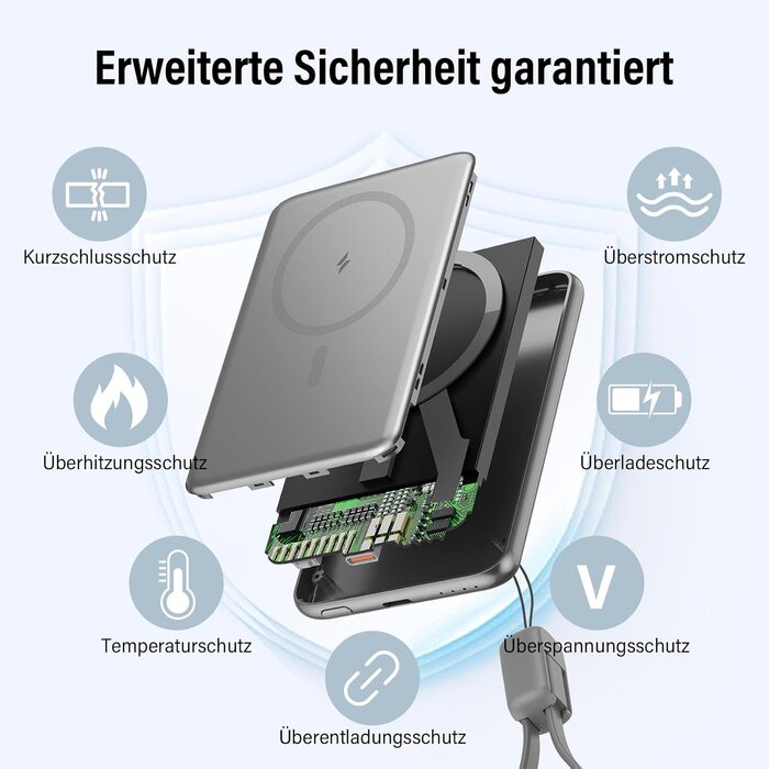 Power Bank MagSafe 5000mAh 20W PD з бездротовою зарядкою, USB-C, для iPhone 16/15/14/13/12, срібний